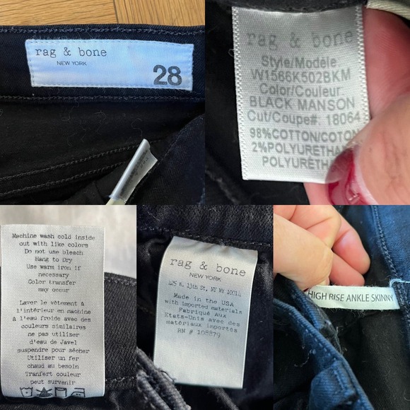 RAG & BONE Jeans High Rise Ankle Skinny Black Manson Designer Denim Raw Hem 28 - Picture 5 of 10
